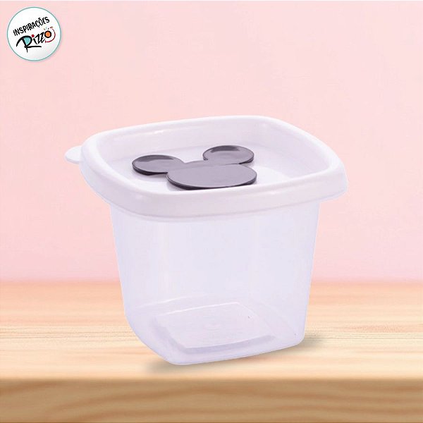 Pote com Válvula Quadrado - Mickey Branco - 170ml - 8x8cm - 1 unidade - Disney Original - Rizzo