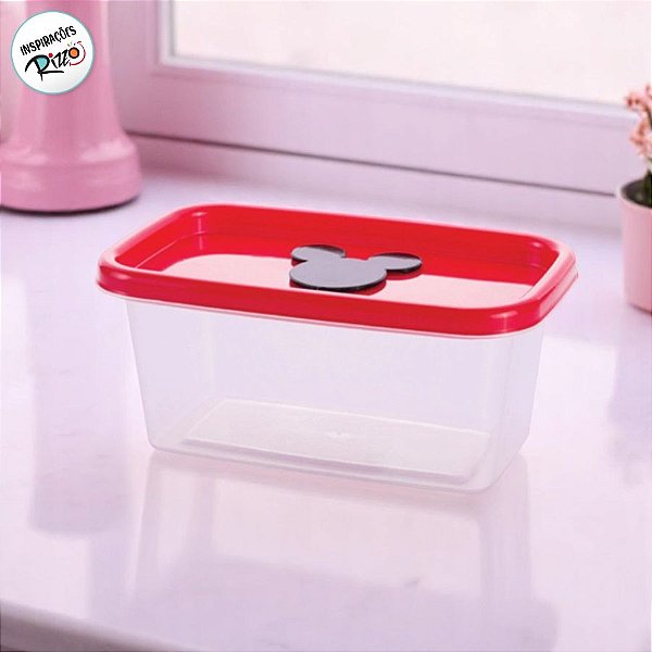 Pote com Válvula Retangular - Mickey Vermelho - 380ml - 14x8cm - 1 unidade - Disney Original - Rizzo