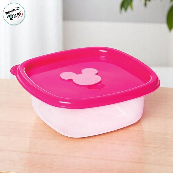 Pote com Válvula Quadrado - Minnie Rosa - 400ml - 13x13cm - 1 unidade - Disney Original - Rizzo