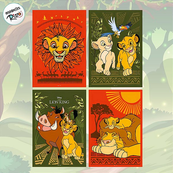 Quadro Decorativo - Rei Leão - 44x30cm - 4 unidades - Disney Original - Rizzo