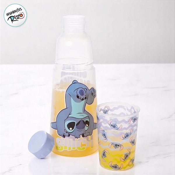 Garrafa de Plástico com Copo - Stitch Ohana - 960ml - 1 unidade - Disney Original - Rizzo
