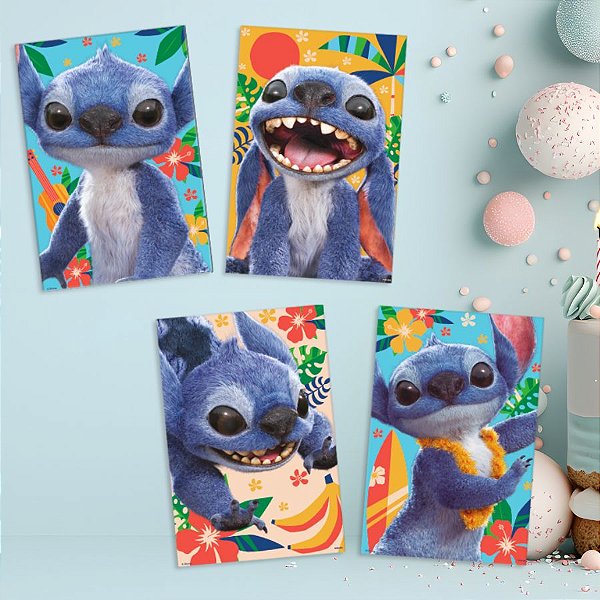 Quadros Decorativos - Stitch - 21x31cm - 4 unidades - Disney Original - Rizzo