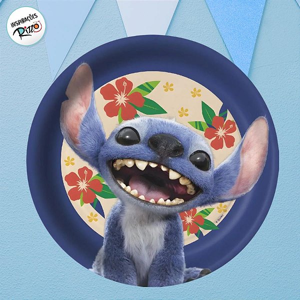 Prato de Papel Redondo - Stitch - 18cm - 8 unidades - Disney Original - Rizzo