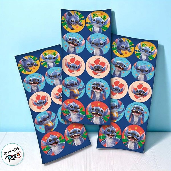Adesivo Redondo - Stitch - 30 unidades - Disney Original - Rizzo