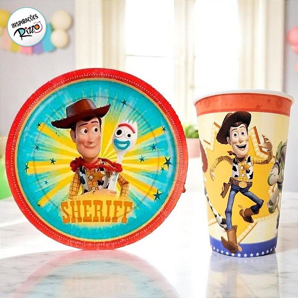Kit Copo e Prato de Papel - Toy Story - 16 Itens - 1 unidade - Disney Original - Rizzo