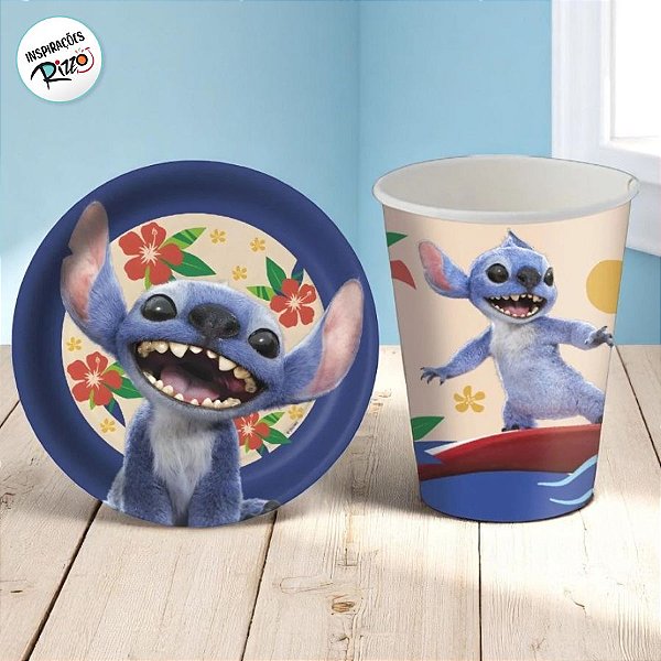 Kit Copo e Prato de Papel - Stitch - 16 Itens - 1 unidade - Disney Original - Rizzo