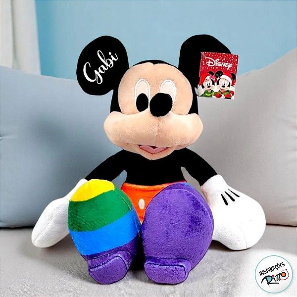 Pelúcia Mickey com Roupa LGBTQIA+ Personalizado Nome na Orelha - 42cm - 1 unidade - Disney Original - Rizzo