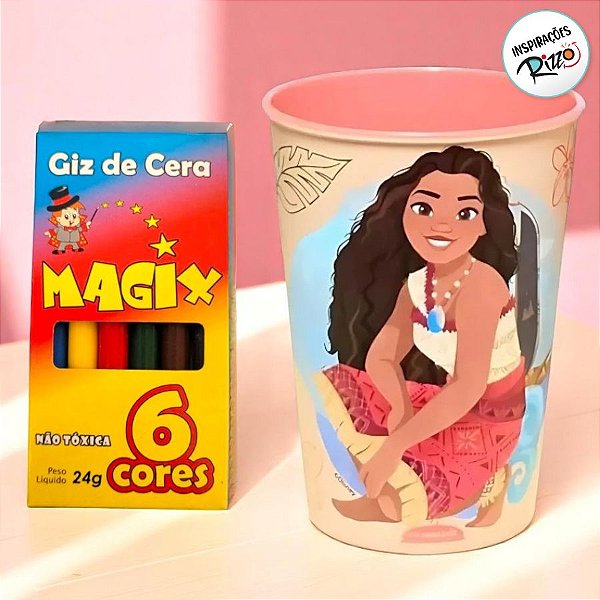 Kit Copo para Colorir e Giz de Cera - Moana - 1 unidade - Rizzo