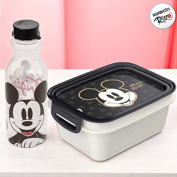 Conjunto Marmita Hermética e Garrafa - Mickey Mouse Retro - 1 unidade - Disney Original - Rizzo
