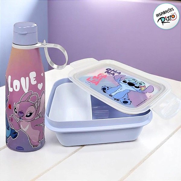 Conjunto Marmita Hermética e Garrafa - Stitch e Angel - 1 unidade - Disney Original - Rizzo