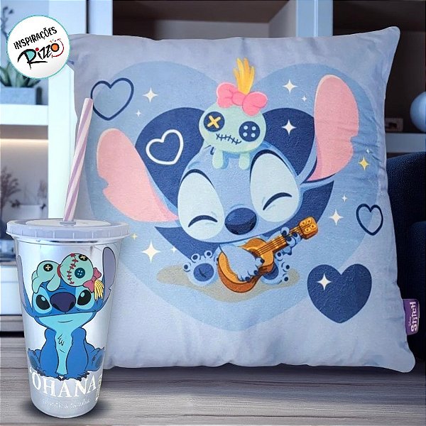 Kit Fãs Stitch e Xepa - Almofada e Copo com Canudo - 1 unidade - Disney Original - Rizzo