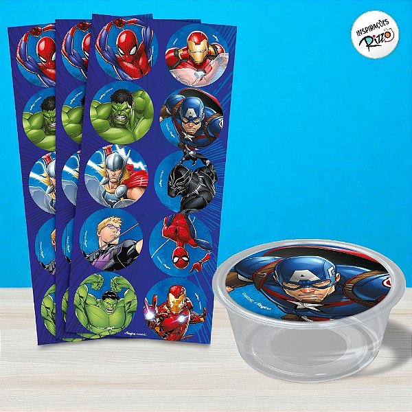 Adesivo Redondo - Vingadores - 30 unidades - Disney Original - Rizzo