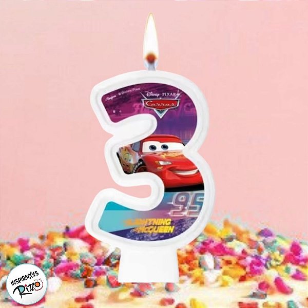 Vela - Carros Nº3 - 8cm - 1 unidade - Disney Original - Rizzo