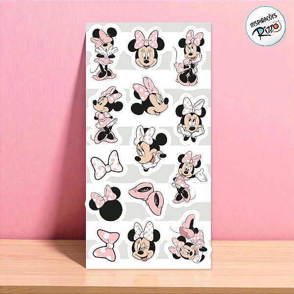 Adesivo Decorativo - Minnie Mouse Rosa - 12 unidades - Disney Original - Rizzo