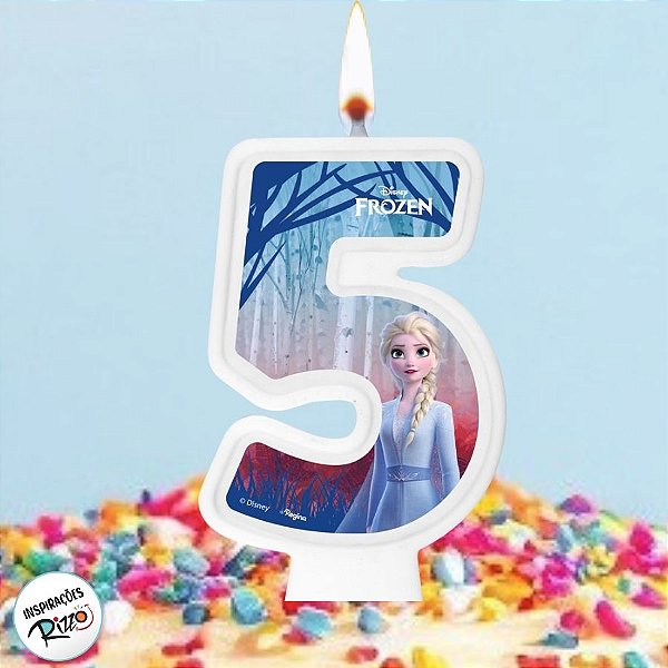 Vela - Frozen N°5 - 8cm - 1 unidade - Disney Original - Rizzo