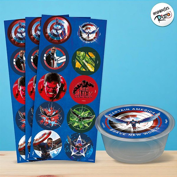 Adesivo Redondo - Capitão América - 30 unidades - Disney Original - Rizzo