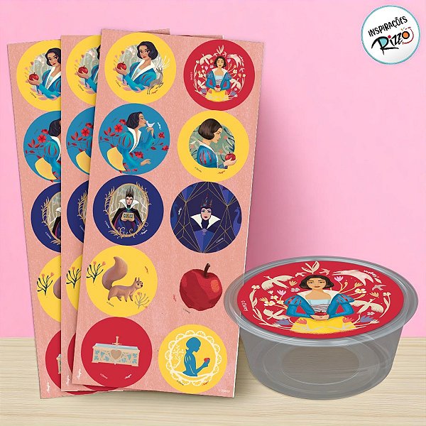 Adesivo Redondo - Branca de Neve - 30 unidades - Disney Original - Rizzo