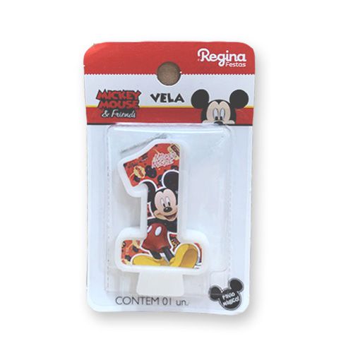 Vela Festa Mickey Número 1 - 01 unidade - Disney Original - Regina