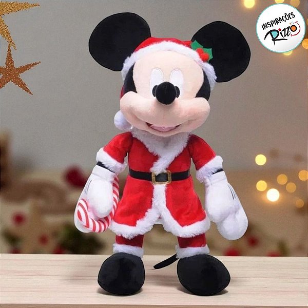 Pelúcia Mickey Noel Candy Cane - Vermelho/Branco - 40cm - 1 unidade - Disney Original - Cromus