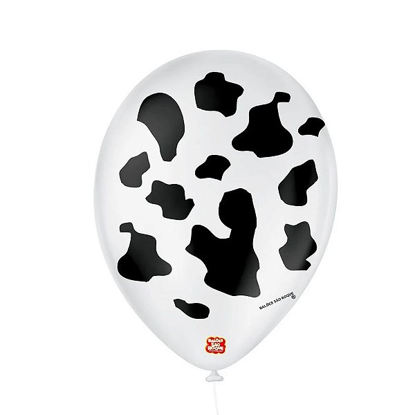 Balão de Festa Decorado Vaquinha - Branco e preto 9" 23cm - 25 Unidades - Balões São Roque