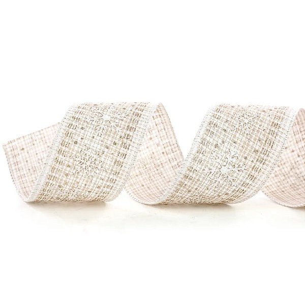Fita Decorativa Aramada - Floco de Neve Ouro - 6,3cm x 9,14m - 1 unidade - Cromus - Rizzo
