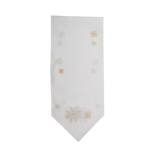 Caminho de Mesa - Flocos de Neve Branco/Dourado - 175cm - 1 unidade - Cromus - Rizzo