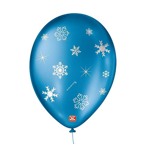 Balão de Festa Decorado Floco de Neve - Azul Cintilante 9" 23cm - 25 Unidades - Balões São Roque