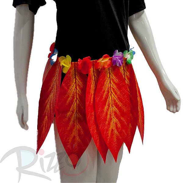Saia Havaiana com Folhas - 40cm - Vermelho - Mod:229 - 01 unidade - Rizzo