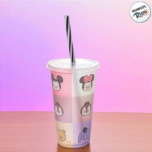 Copo de Plástico com Tampa e Canudo Yululun - 500ml - 1 unidade - Disney Original - Plasútil