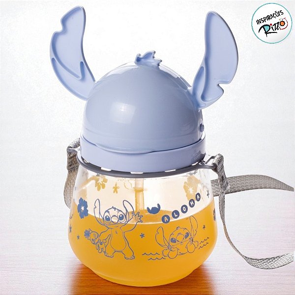 Garrafa com Alça e Canudo Stitch - 1,1l - 1 unidade - Disney Original - Rizzo
