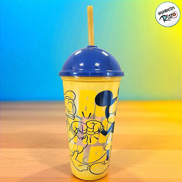 Copo de Plástico com Tampa e Canudo Mickey e Donald - 500ml - 1 unidade - Disney Original - Plasútil