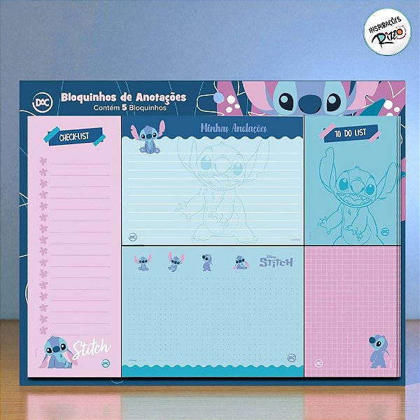 Kit 5 Blocos de Anotações - Stitch - 1 unidade - Disney Original - Rizzo