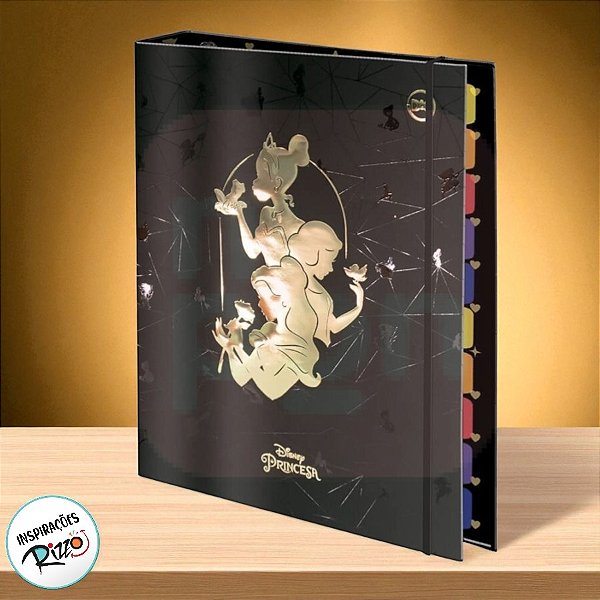 Fichário A5 - Princesas Gold - 18,5x25,1cm - 1 unidade - Disney Original - Rizzo