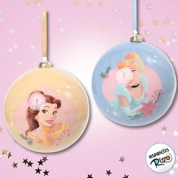 Bola de Natal - Princesas - 12cm - 2 unidades - Disney Original - Cromus