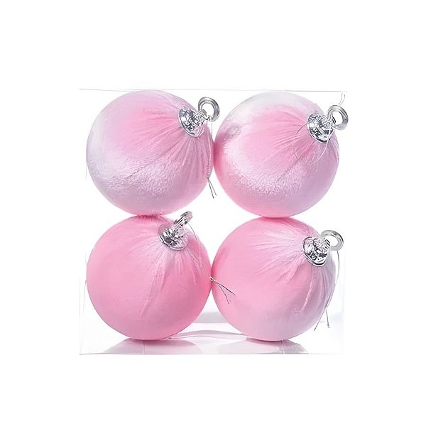 Bola de Natal de Veludo - Rosa - 10cm - 4 unidades - Cromus - Rizzo