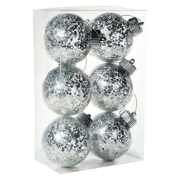 Bola de Natal - Prata - 8cm - 6 unidades - Cromus - Rizzo