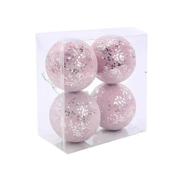Bola de Natal Glitter e Paete - Rose Gold - 10cm - 4 unidades - Cromus - Rizzo