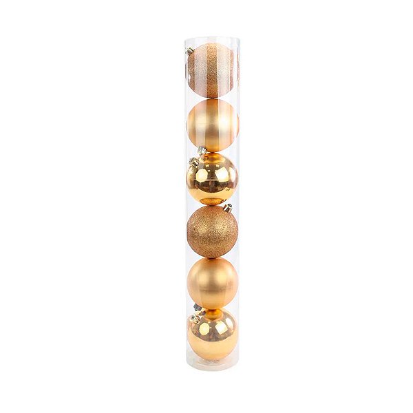 Bola de Natal em Tubo - Ouro - 7cm  - 6 unidades - Cromus - Rizzo
