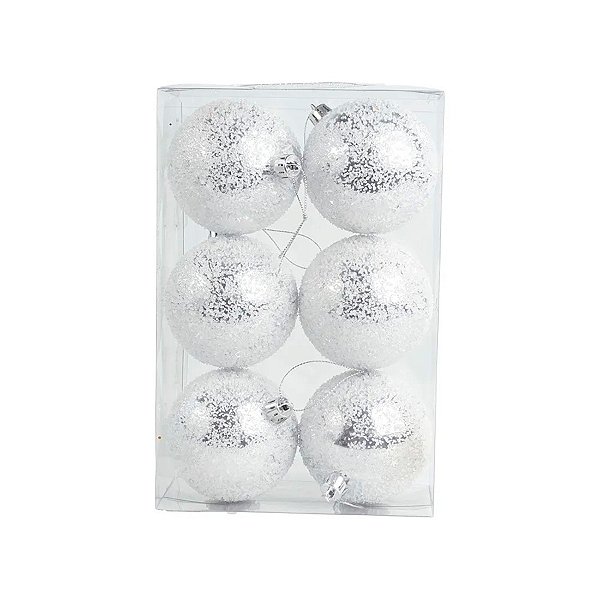 Bolas de Natal Açucarada - Prata - 8cm  - 6 unidades - Cromus - Rizzo