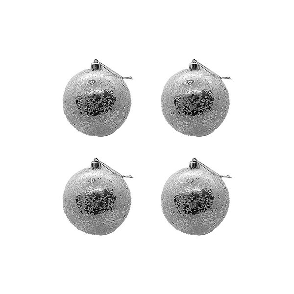 Bolas de Natal Açucarada - Prata - 10cm  - 4 unidades - Cromus - Rizzo