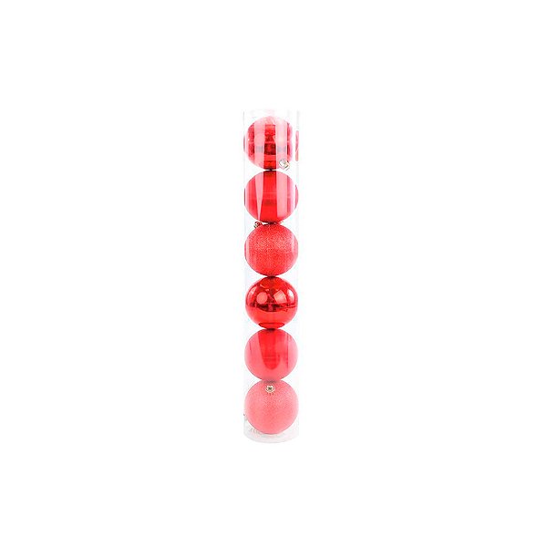 Bola de Natal em Tubo - Vermelho - 4cm - 6 unidades - Cromus - Rizzo