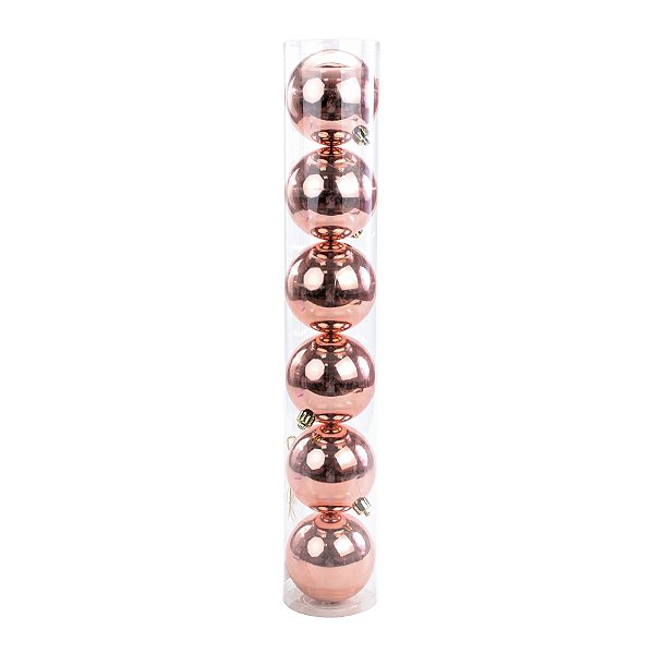 Bolas de Natal em Tubo - Rose Gold - 8cm  - 6 unidades - Cromus - Rizzo