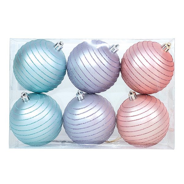 Bola Fosca com Listras - Cores Roxo Azul e Lilás - Cromus Natal - 6 unidades - Rizzo