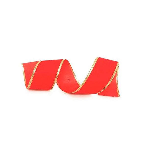 Fita Aramada Veludo com Filete - Vermelho e Ouro - 6,3cm x 9,14m  - 1 unidade - Cromus - Rizzo