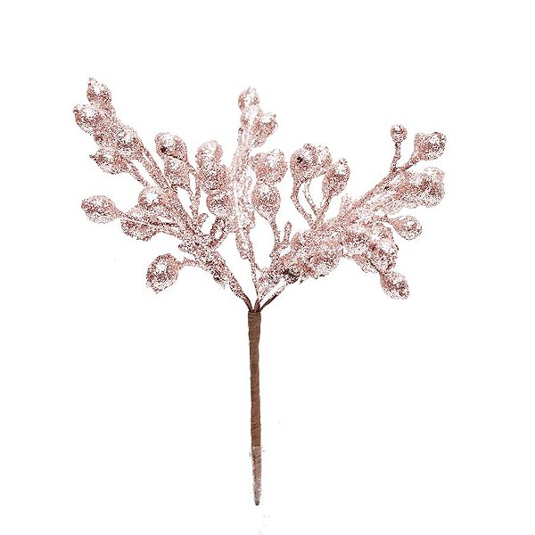 Pick Galho Frutas Glitter Rose Gold 15cm - 01 unidade - Cromus Natal - Rizzo