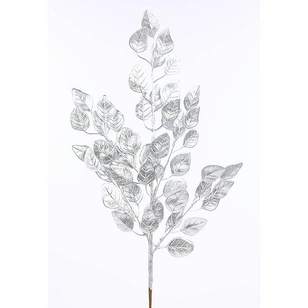Galho Decorativo - Folhas Prateadas - 66cm - 1 unidade - Cromus - Rizzo