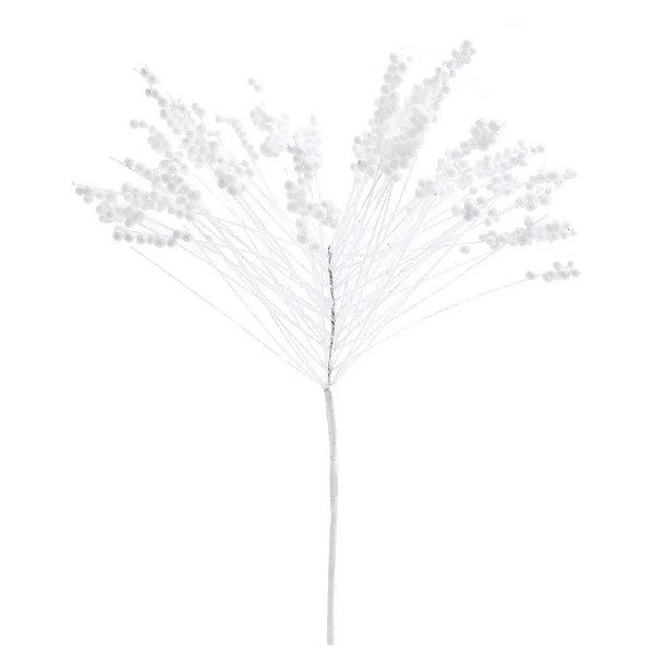 Galho Natal Frutinhas Com Gliter Branco - 54cm  - 1 unidade - Cromus - Rizzo