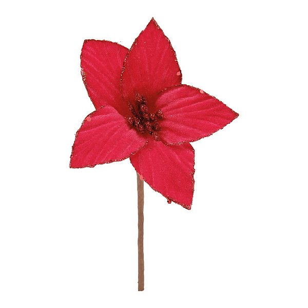 Poinsétia Decorativa - Vermelha com Glitter - 16cm - 1 unidade - Cromus - Rizzo