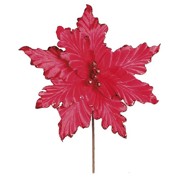 Flor Poinsétia Vermelha Com Gliter - 35cm  - 1 unidade - Cromus - Rizzo