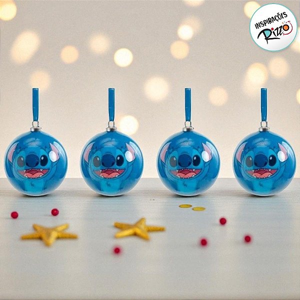 Bola de Natal Decorada - Stitch - 8cm - 4 unidades - Disney Original- Rizzo